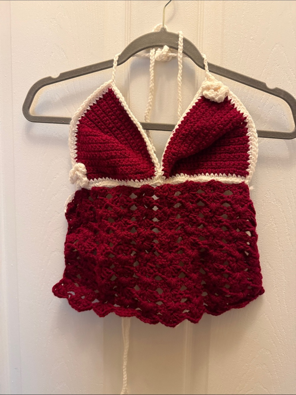 Source Unknown Burgundy and Cream Crochet Crop Top